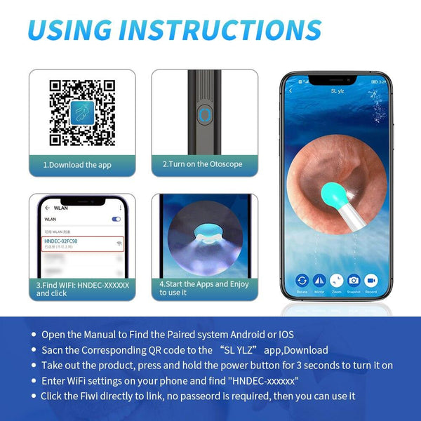 Smart Ear Cleaning Device - لاسلكي واي فاي خلال أذني منظار الأذن كاميرا Borescope مضيئة شمع الأذن تنظيف الأسنان فحص الفم الرعاية الصحية الأذن الأنظف